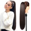 28" Drawstring Ponytail Extensions - Dark Brown Straight Synthetic Hairpiece for Effortless Volume and Length