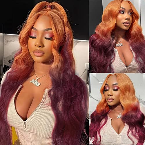 Ginger Purple Ombre Lace Front Wig Human Hair 13x4 Body Wave - Two Tones Glueless Wig for a Vibrant Style Statement