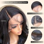 Body Wave Lace Front Wig - Pre Plucked, Synthetic Bombshell Wig in Natural Black, 24 Inches
