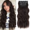 ALXNAN Clip-in 20-Inch Long Wavy Synthetic Hair Extension - 4PCS Chocolate Brown Thick Hairpieces