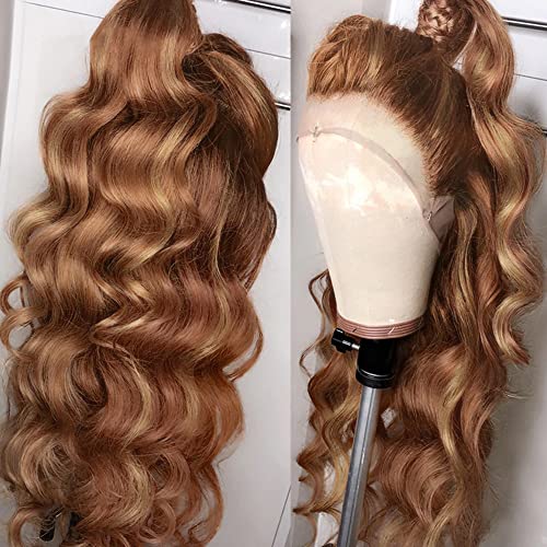 Radiant Glamour: Swetcurly 13x4 Lace Front Long Ginger with Tan Highlights Wavy Wig, 26 Inch, for Natural Daily and Party Use