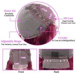 99j Burgundy Lace Front Wigs - Brazilian Virgin Body Wave, 4x4 Closure, 150% Density for Glamorous Red Colored Hair