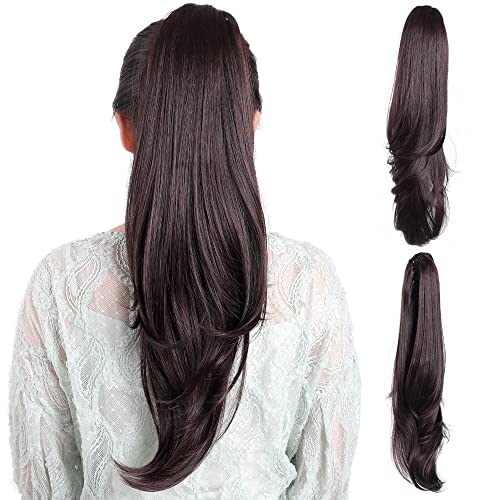 MFZZKAP Chestnut Brown 22" Straight Hair Extension Claw Clip Ponytail - Instant Glamour for All Occasions