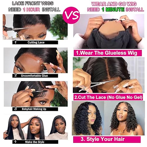 Wear and Go Water Wave Bob Wig - No Glue, 180% Density, Pre-Plucked HD Lace Closure, Natural Color (16 inch)