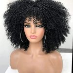 14-inch Afro Kinky Curly Wig with Bangs - No Glue, Full and Fluffy Bomb Look for Black Women