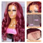 99j Burgundy Lace Front Wigs - Brazilian Virgin Body Wave, 4x4 Closure, 150% Density for Glamorous Red Colored Hair
