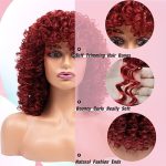 5" Red Burgundy Afro Curly Synthetic Wigs - Natural-Looking Curls with Bangs - Complete Set with 1 Wig Comb and 4pcs Wig Caps