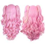 MapofBeauty Multi-color Lolita Long Curly Clip-On Synthetic Ponytails Cosplay Wig (Pink/Blonde), Perfect for Anime Enthusiasts
