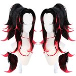 ANOGOL Tsugikuni Yoriichi Wig - Black Wigs with Red Highlights and Ponytail for Authentic Anime Style