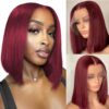 Moshe 99J Wine Red Lace Front Wig - 13x4 Pre-Plucked Bob Wig in HD Lace, 180% Density, and Natural Hairline