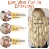 4PCS Blonde Hair Extensions Clip in Hair Extensions Blonde Long Wavy Synthetic Fiber Double Weft Hairpieces for Women Synthetic (24 Inch Gold Blonde)