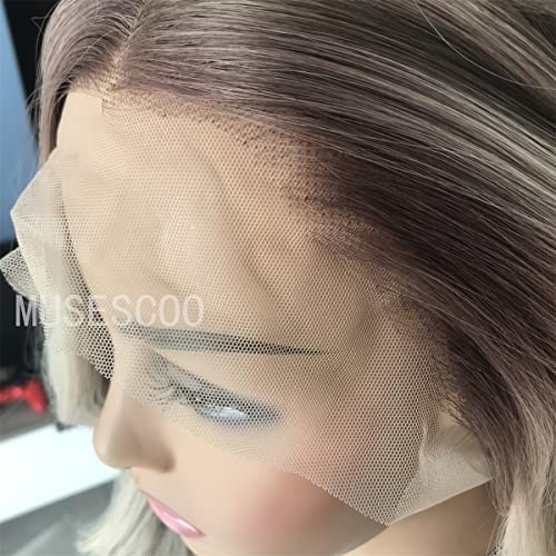 Sultry Elegance: Musescoo Highlight Long Straight Synthetic Lace Wig, Platinum Mixed Brown, for Show-Stopping Style