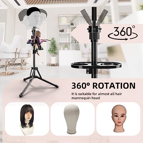 Upgraded Wig Head Stand - Heavy Duty Metal Tripod with Tool Tray for Hairdressing, Cosmetology, and Training