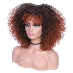 Hanne Fashion Kinky Curly Wig with Bangs - Ombre Auburn Afro Bomb Curly Wig for a Charming Daily Look