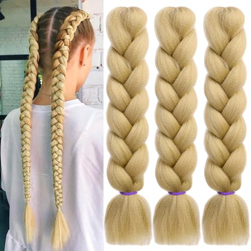 purshine Pre Stretched Braiding Hair - 24 Inch Dark Blonde Synthetic Extensions for Tangle-Free, Unique Styles