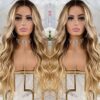 QD-Tizer's Ash Blonde Lace Front Wig – Long Wavy Ombre Hair, Heat Resistant Synthetic Luxury