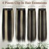 Vigorous Clip in Hair Extensions: Achieve Luscious Length and Volume with Thick Black Mix Blonde Strands - 4PCS 20 Inch Synthetic Extensions for Instant Glam