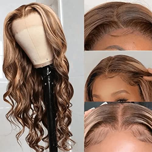 Radiant Honey Blonde Elegance: UNICE 4x4 Lace Closure Body Wave Wig with Highlight Brown Frontal - Effortless Glamour, Natural Beauty