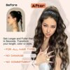 SEIKEA 26" Highlight Drawstring Ponytail Extension - Effortless Wavy Clip-in Hairpiece for Natural Soft Synthetic Hair Volume in Chocolate Brown with Blonde Highlights