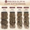 SOFEIYAN 20-Inch Long Wavy Synthetic Hair Extensions - 4PCS Brunette Mixed Blonde Hairpieces for Instant Volume and Elegant Transformations