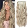 Clip-In Natural Hair Extensions - 20 Inch Long Wavy 4PCS in Dark Ash Blonde Mixed Bleach Blonde for Instant Volume and Glamour