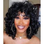andromeda Short Curly Wig - Soft Black Big Curls with Bangs, Heat Resistant, Natural-Looking Synthetic Wig for Black Women