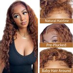 Beauty with Style: Deep Wave #30 Brown Lace Front Wigs Human Hair, 16 Inch Medium Auburn Colored Wig for Black Women