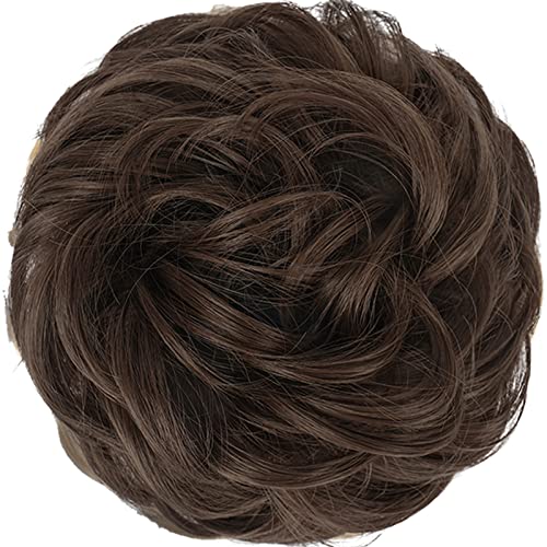 FESHFEN's Large Chestnut Brown Messy Bun Hair Piece - Perfect for Effortless Volume and Tousled Updos