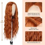 Long Wavy Ginger Orange Wig - 28 Inch Synthetic Mermaid Wig for Women, Heat Resistant Natural Auburn Wavy Wig for Daily Cosplay Party