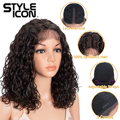 Style Icon Dark Brown Wig - Shoulder Length Ombre Lace Wig with Curly Waves, Middle Part Lace Front Synthetic Wig (13 Inches, 4) - Natural Beauty for Every Occasion 🌈💁‍♀️