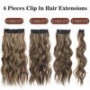 Get Instant Volume and Style with 6PCS Wavy Honey Blonde Mixed Brown Clip in Hair Extensions - 20Inch Synthetic Fiber for Thick, Beautiful Hair