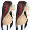 MACA BAKA's Skunk Stripe Blonde Highlight Red Synthetic Lace Front Wig - Lightweight Elegance with Versatile 13x4 Lace Frontal