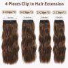 NAYOO 4PCS Clip in Hair Extensions - Chestnut Brown 20 Inch, Synthetic Fiber, Full Head of Long Wavy Curly Hairpieces