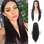 Natural Black 1B Lace Front Wig: 20 Inches Long Silk Straight Synthetic Wig for Daily Wear and Party Use