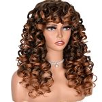ANNISOUL Ombre Brown Long Curly Afro Wig for Black Women - Glamorous Hair for Cosplay and Daily, Featuring Special Bang Design