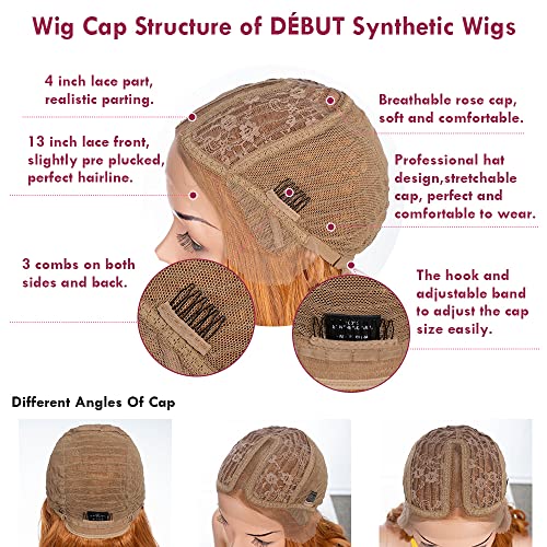 Long Wavy Lace Front Ginger Brown Wigs - 26 Inch Synthetic Wig for Women with Natural Curls and Middle Part, Hand-Tied Lace Front, High Temperature Fashionable Hair