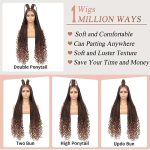 Get the Best of Both Worlds with 36" HD Full Lace Braided Wigs: Boho Curly Ends and Knotless Box Braids in Ombre Brown