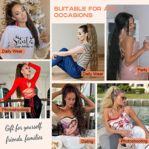 SEIKEA 26" Highlight Drawstring Ponytail Extension - Effortless Wavy Clip-in Hairpiece for Natural Soft Synthetic Hair Volume in Chocolate Brown with Blonde Highlights