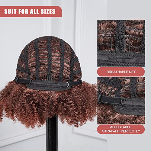 ToyoTress Afro Kinky Curly Wig - 12 Inch Ombre Brown Curly Hair Wig with Bangs for Black Women, Heat Resistant Synthetic Wig (T4/30-0918)