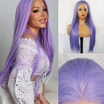 Purple Hair Lace Front Wig Long Straight 13x3 Synthetic Wigs with Free Part Heat Resistant Replacement with Natural Hairline For Black Women