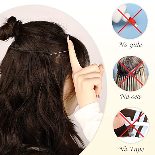 Invisible Wire Hair Extensions - 20 Inch Halo Ash Blonde Mix Bleach Blonde - Long Wavy Synthetic Hairpiece with Adjustable Transparent Wire and 4 Secure Clips for Effortless Elegance