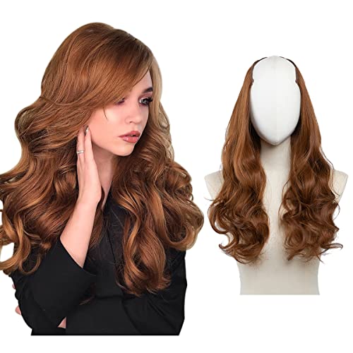 SARLA U Part Wavy Hair Extensions - Instantly Transform Your Look with Long, Full Hair in Light Auburn