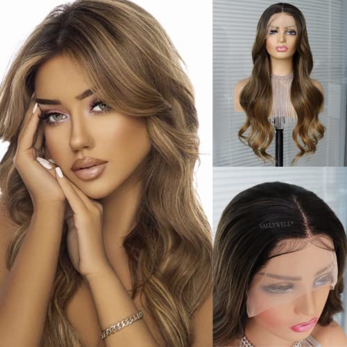 SALLYWELL Ombre Brown Lace Front Wigs - Elevate Your Style with Premium Synthetic Elegance