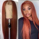 32-Inch Long Straight Orange Ginger Lace Front Wig - Synthetic Elegance with T-Lace and Glueless Comfort