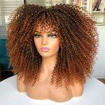 16-Inch Afro Kinky Curly Wig with Bangs for Black Women - Bomb-Like Fullness, No Glue, Long Curly Hair Wigs in Stunning Ombre Brown