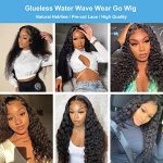 4GIRL4EVER Glueless Water Wave T Part Lace Front Wig - 22 Inch Human Hair, Pre Plucked, Ready to Wear, HD Lace Closure Wig
