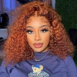 Ginger Curly Bob Wig – 180% Density Lace Front Wigs for Women in Trendy Orange Ginger (12 Inch)
