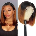 Bob Wig Human Hair 13x4 HD Lace Front Wigs Glueless Human Hair for Women 1B/Dark Ginger Short Bob Human Hair Wigs Pre Plucked Glueless Wigs Straight Bob Lace Front Wigs (16 Inch, 160% Density)