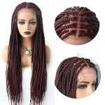 Full Soft Lace Front Box Braided Cornrow Wig - Synthetic Hand Braided Ombre Dark Brown Wig for Women