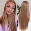 QD-Tizer Blonde Hair Highlights Lace Front Wig - Long Straight Heat Resistant Fiber Wig for Fashion Women, Effortless Elegance with 13x3 Frontal Lace (Blonde/Brown)